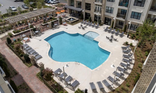 a pool in a courtyard